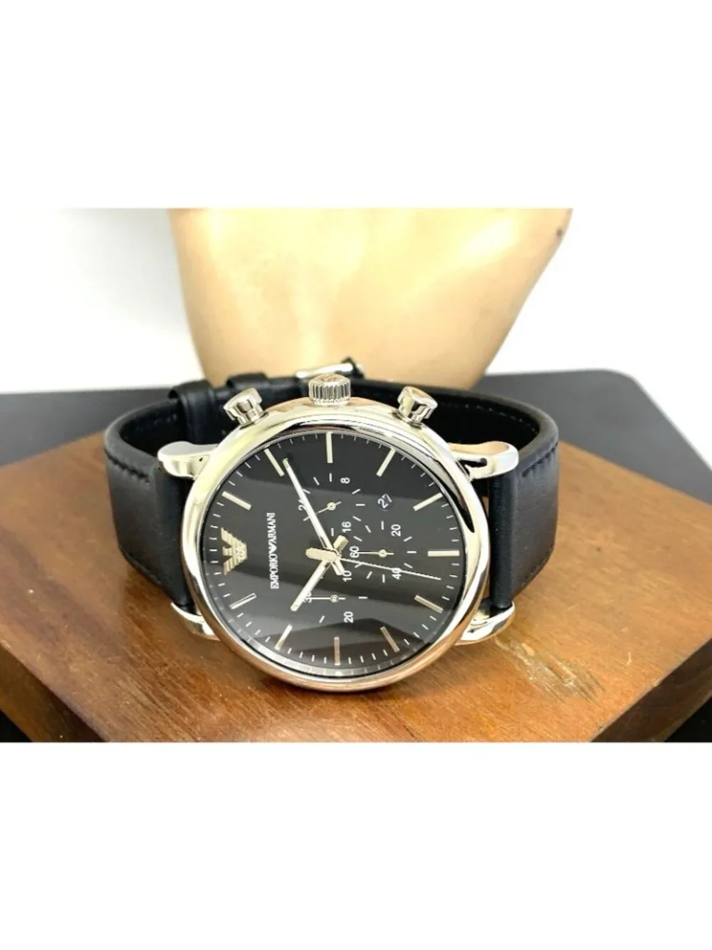 Emporio Armani Men's Watch AR1828 Quartz Chronograph Black Dial Leather Strap